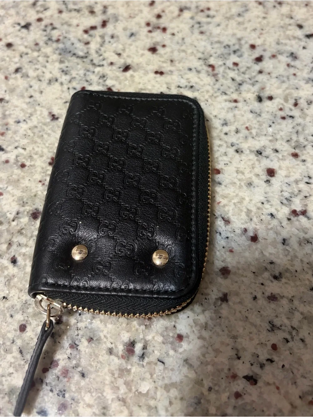 Authentic Gucci Black Leather 6 Key Ring Zip Pouch